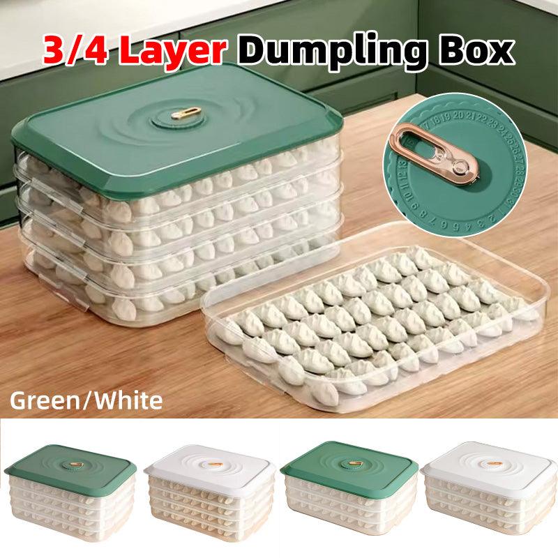3/4 Layer Large Capacity Dumpling Box Sealed Fresh Wonton Storage Container - Green-4 Layer