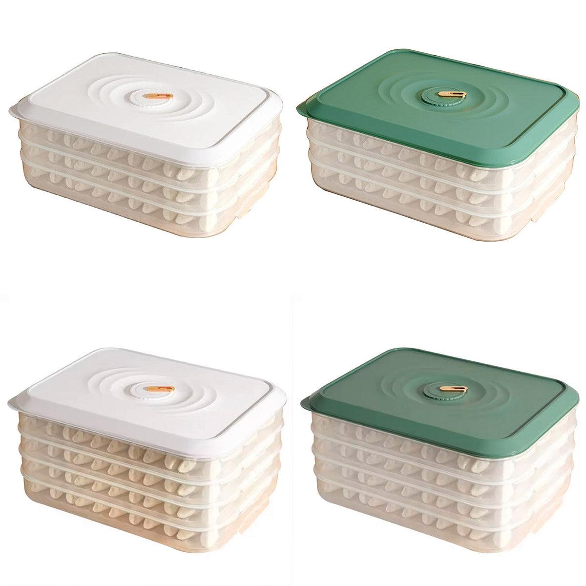 3/4 Layer Large Capacity Dumpling Box Sealed Fresh Wonton Storage Container - Green-4 Layer