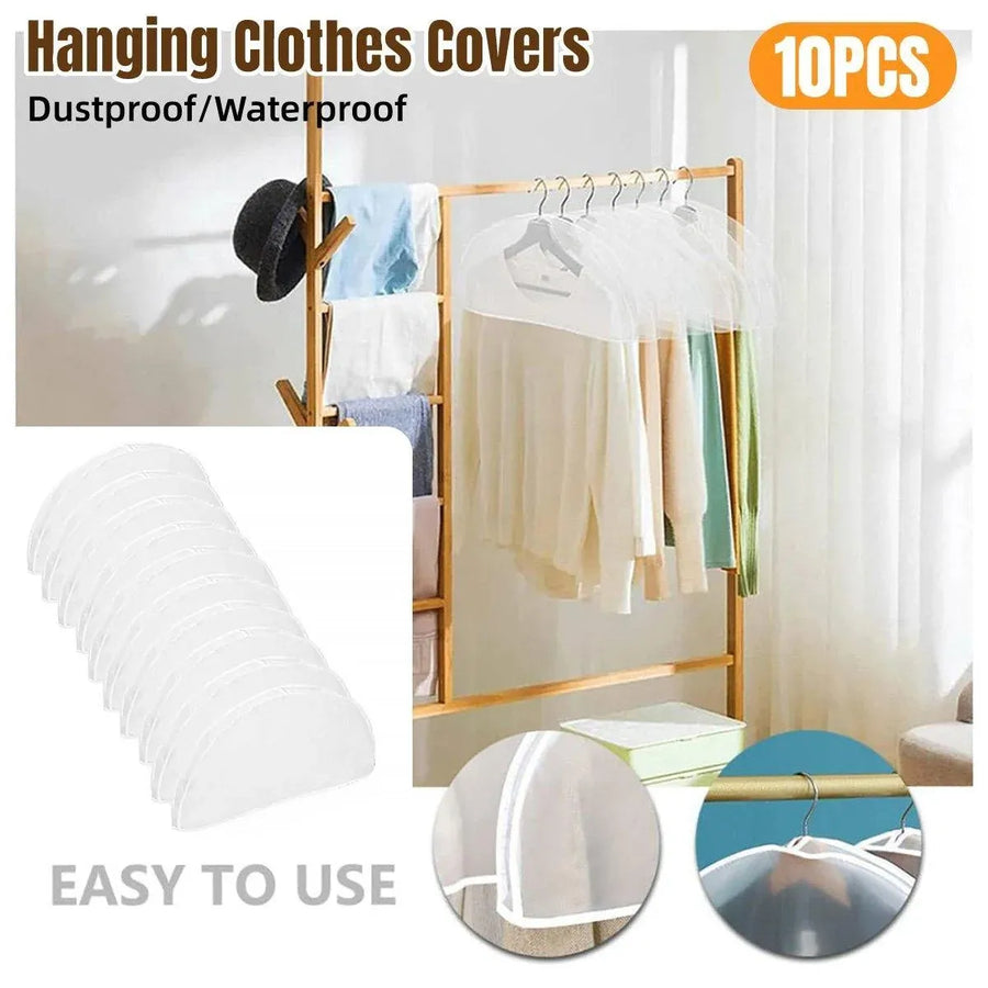 10pcs Dustproof Clothes Cover Transparent Hanging Wardrobe Storage Bag Set