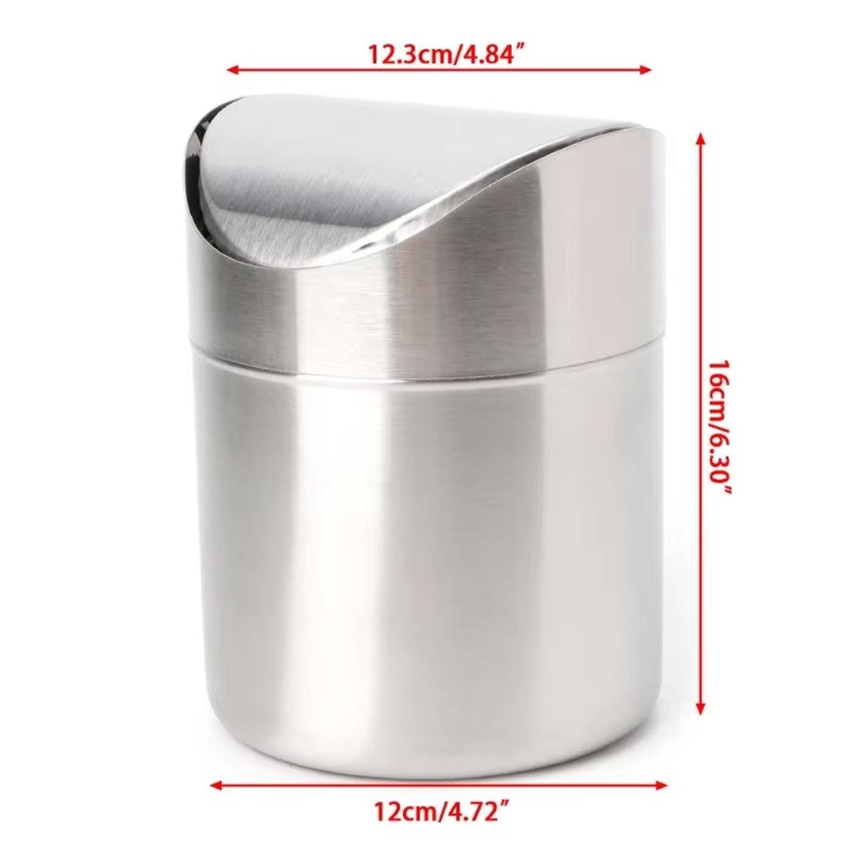 Stainless Steel Mini Desktop Wastebasket Organizer Compact Waste Bin for Office