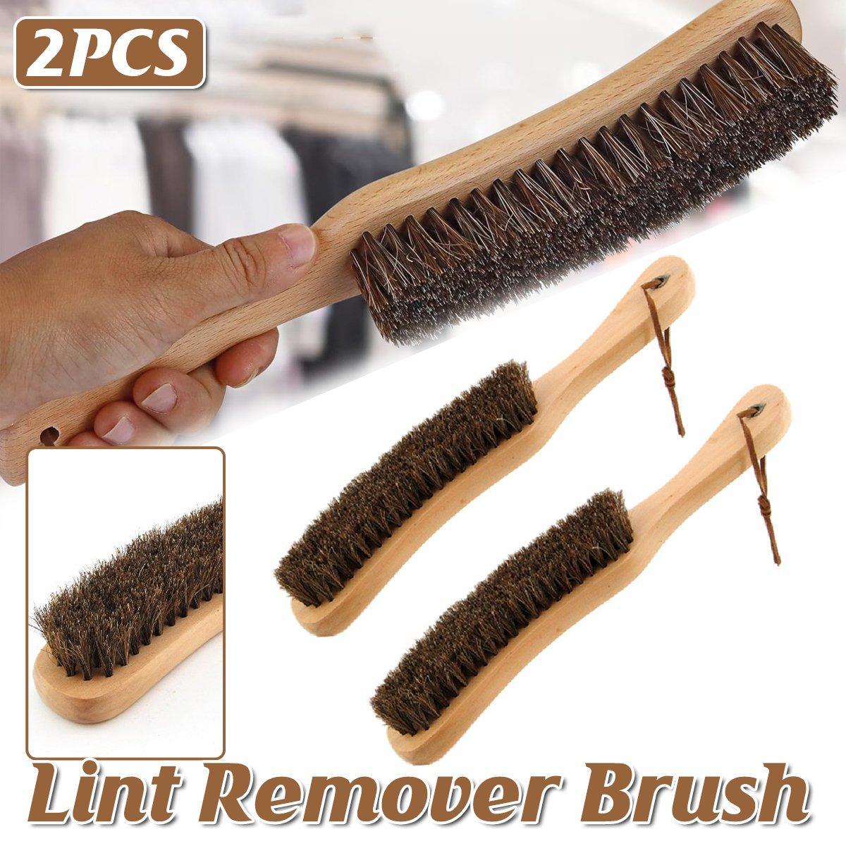 2PCS Wooden Handle Horsehair Clothes Brush Dust Remover Household Cleaning Brush