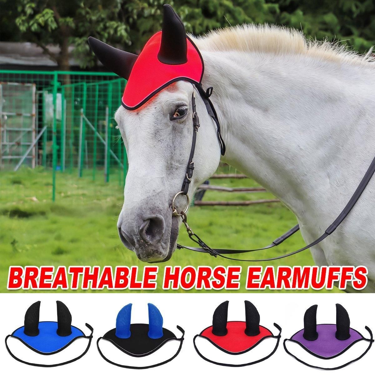 Breathable Mesh Cloth Ear Muffs For Horse Accessories Comfortable Fly Protection - Black