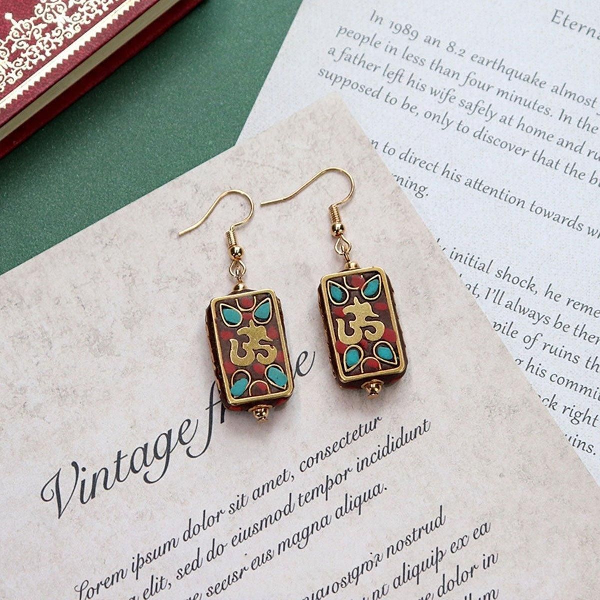 Retro Ethnic Style Earrings Fashion Jewelry for Women Bohemian Accessories - Square cards