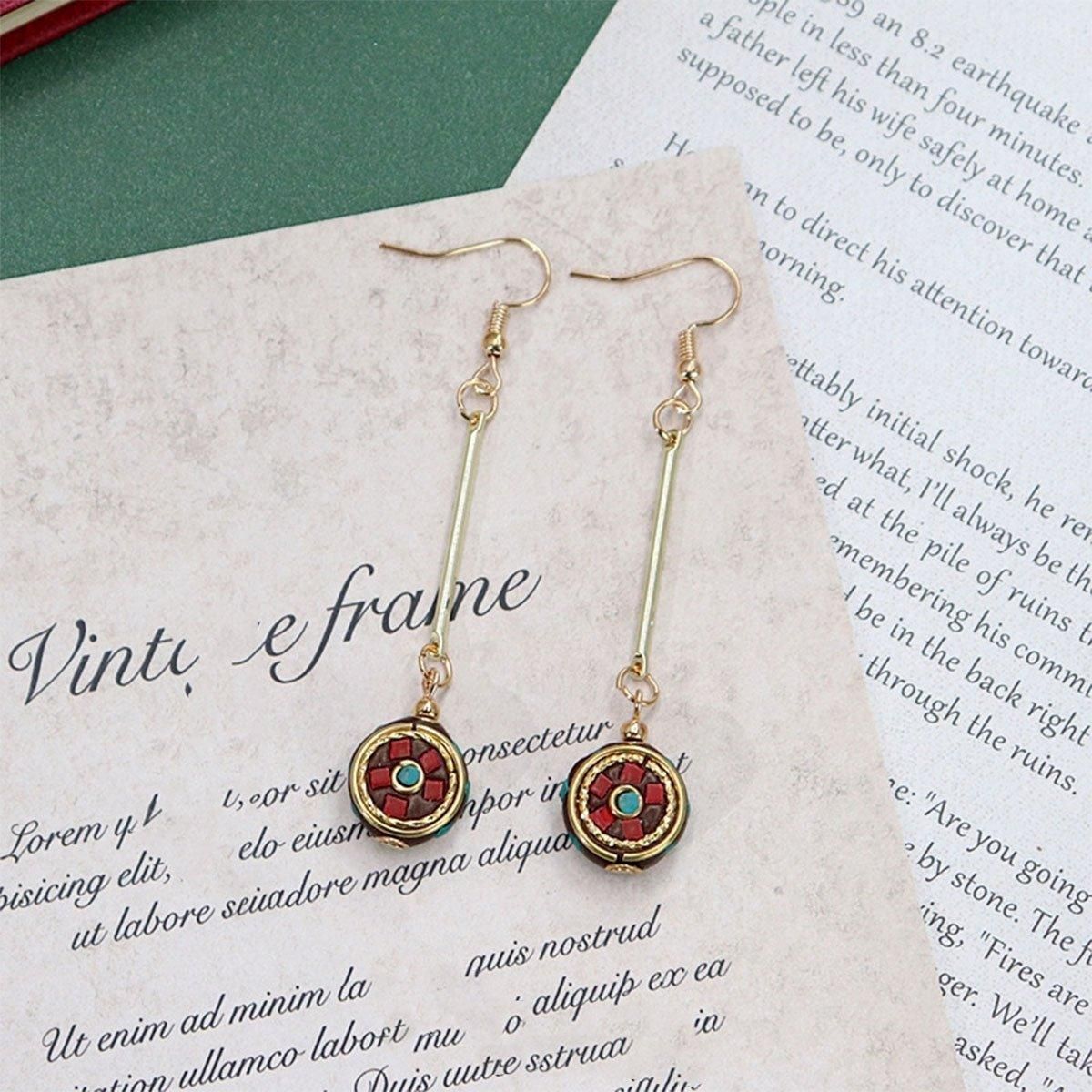 Retro Ethnic Style Earrings Fashion Jewelry for Women Bohemian Accessories - Square cards