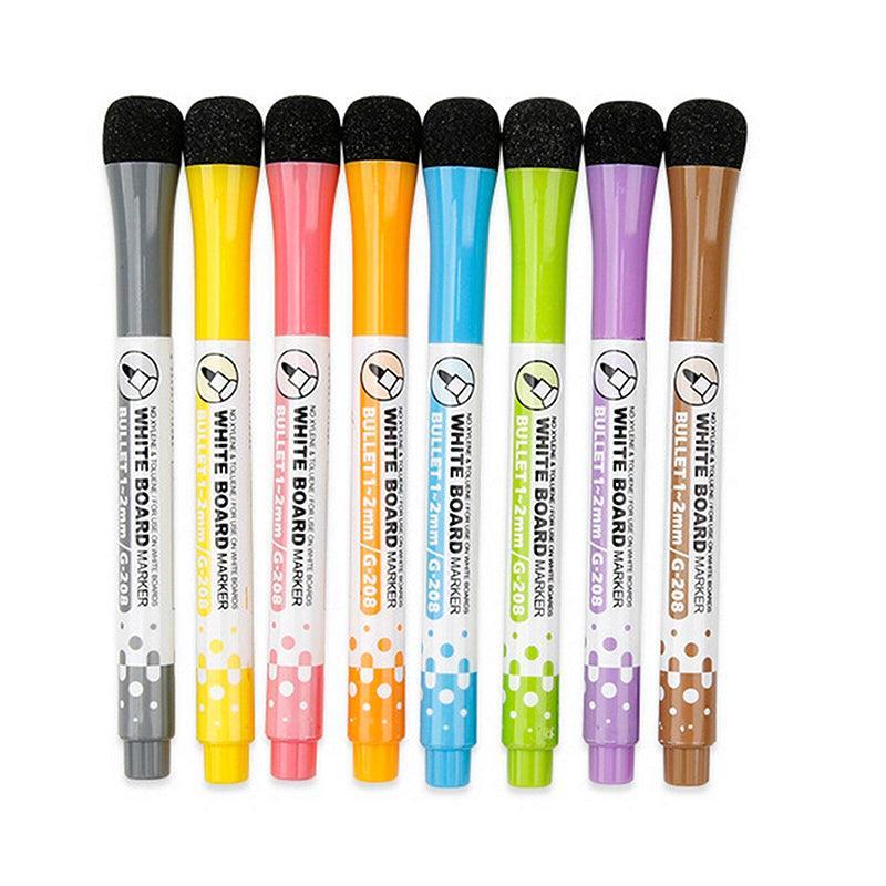 8 Colours Dry Erase Whiteboard Markers Set with Built-in Eraser Tips