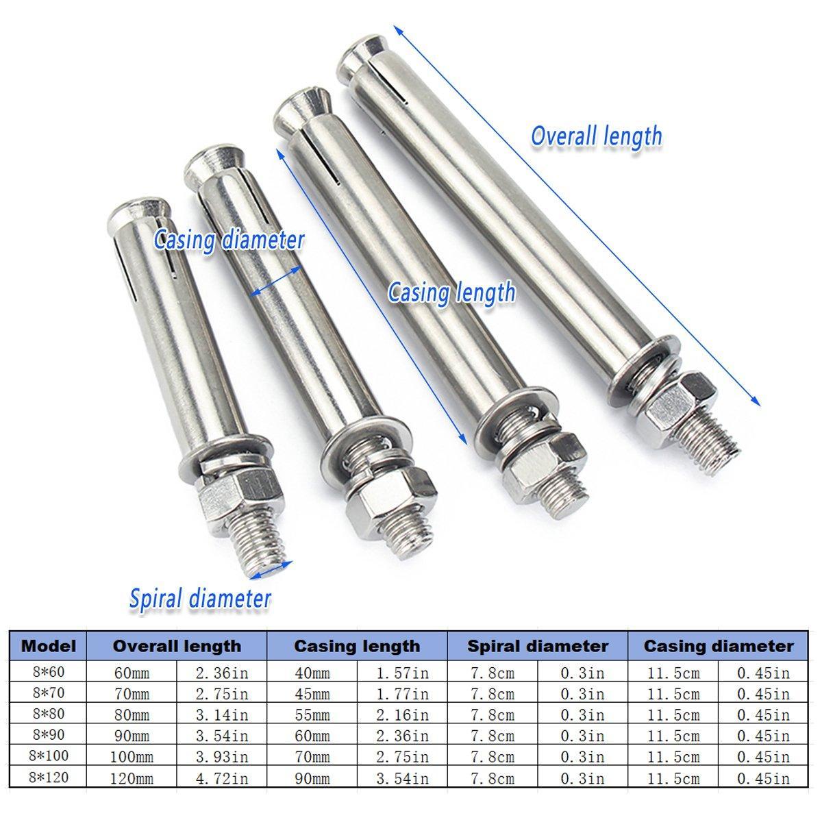 M8 Stainless Steel Expansion Anchor Bolts Heavy Duty Hex Head Screws - M8*80