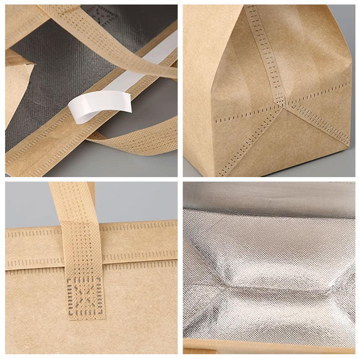 50pcs Thermal Insulation Packing Bag Non Woven Milk Tea Cake Food Storage Bag - Kraft-24x24x15cm