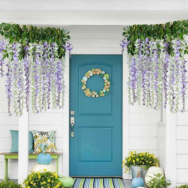12X Artificial Silk Fake Flower Garland Vine Wisteria Leaf Hanging Wedding Decor - Purple