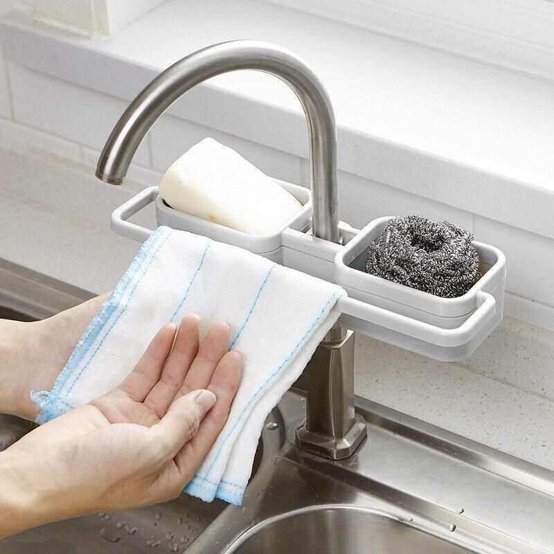 Kitchen Faucet Holder Soap Sponges Caddy Organizer Storage Rack Sink Basket