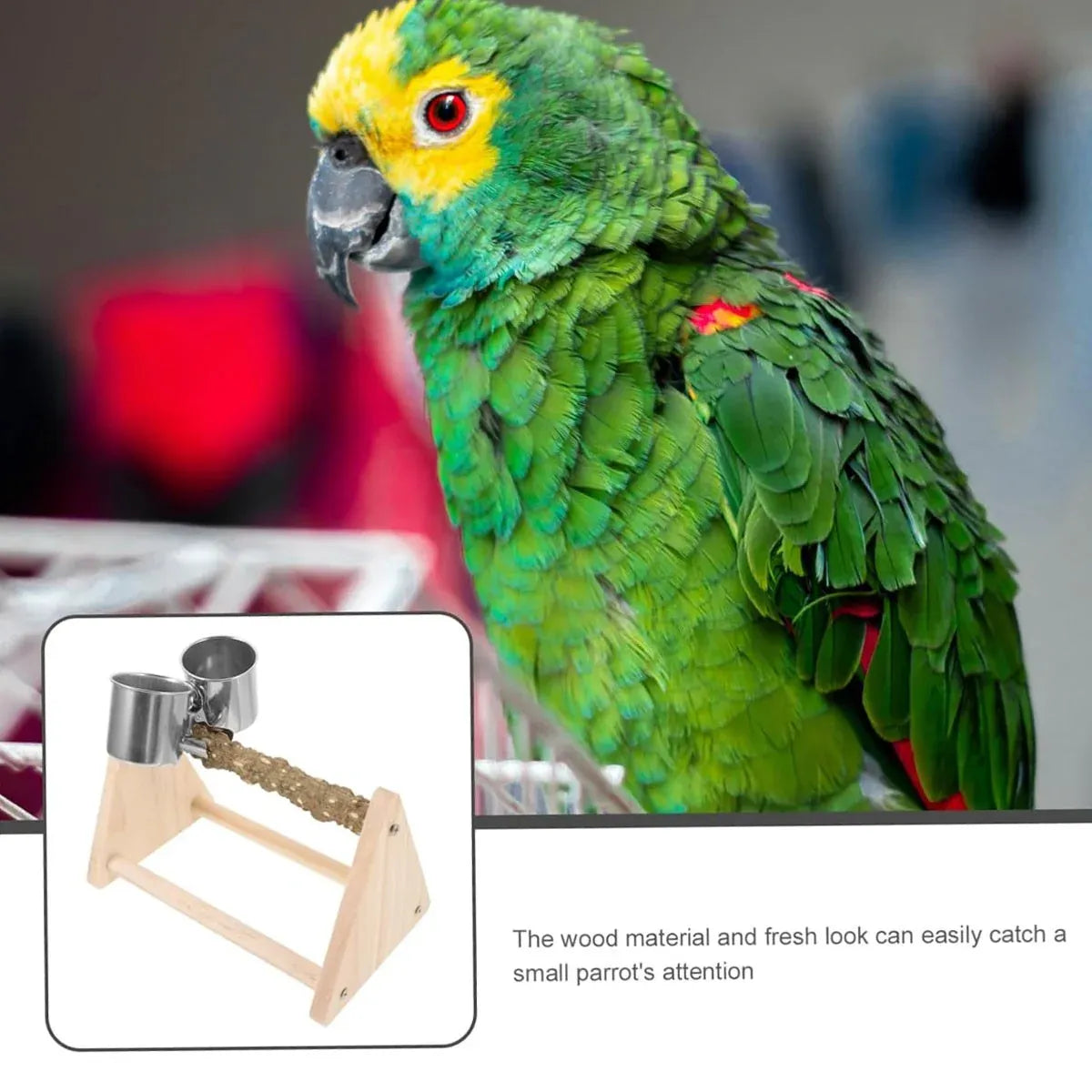 Solid Wood Parrot Desktop Training Rack Station with Food Basin Durable