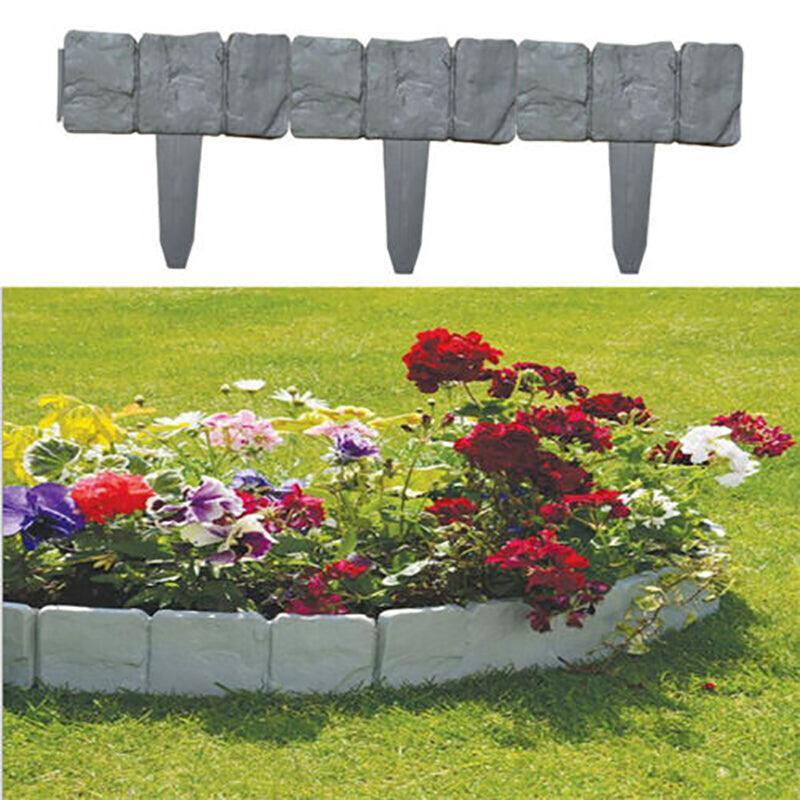 20pcs Garden Fence Edging Plastic Lawn Border for Outdoor Yard Flower Bed - Grey
