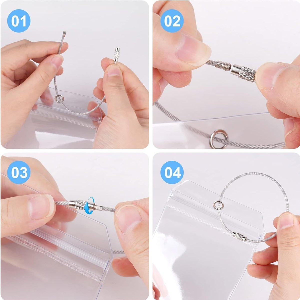 2/10PCS Cruise Ship Luggage Tags Holders Zip Pouch Keyring Steel Wire Cable - 2PCS