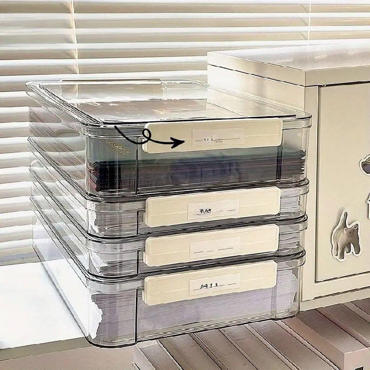 Large Capacity A4 File Storage Box Transparent Plastic Document Organizer Case - Large