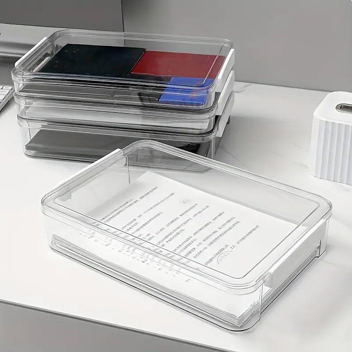 Large Capacity A4 File Storage Box Transparent Plastic Document Organizer Case - Large