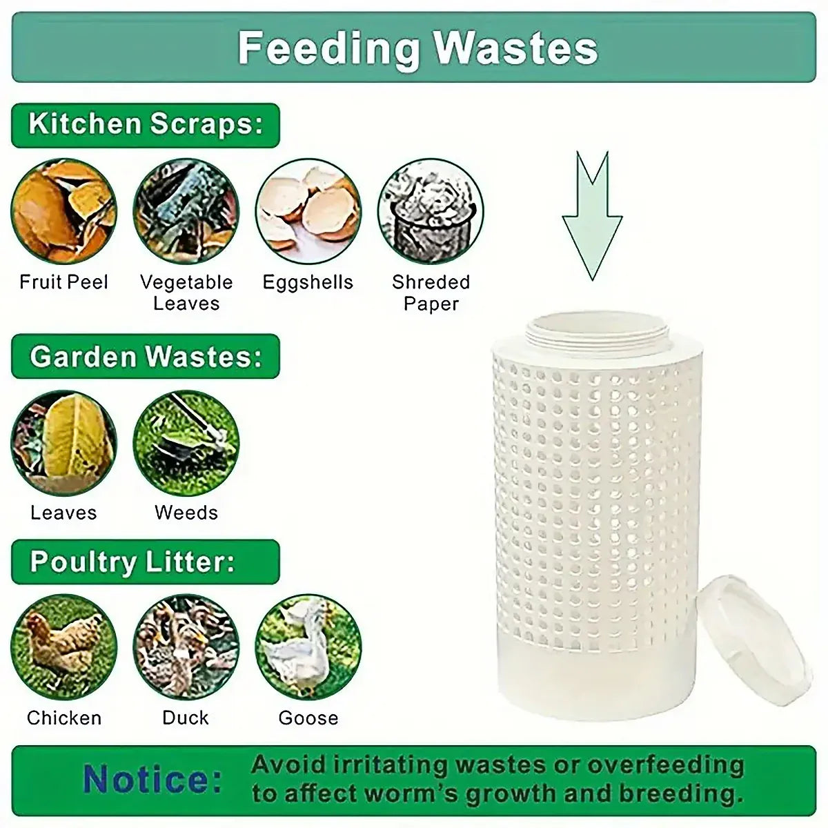 Worm Composting Bin PVC Tube Odor Sealing Garden Composter for Lawn Flower Pot