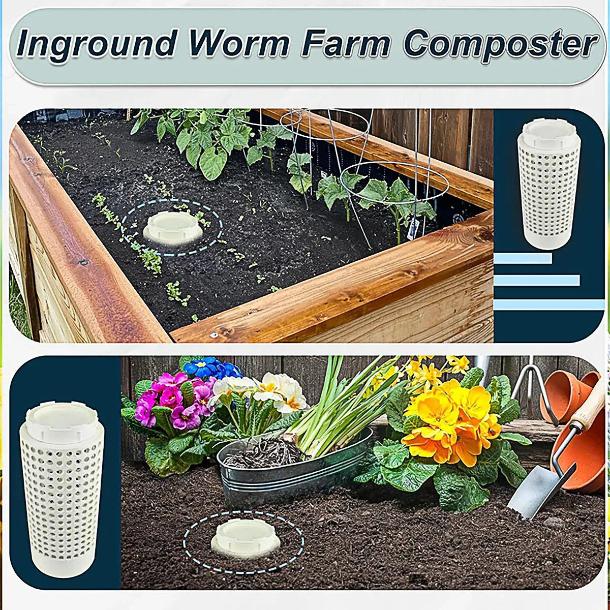 Worm Composting Bin PVC Tube Odor Sealing Garden Composter for Lawn Flower Pot