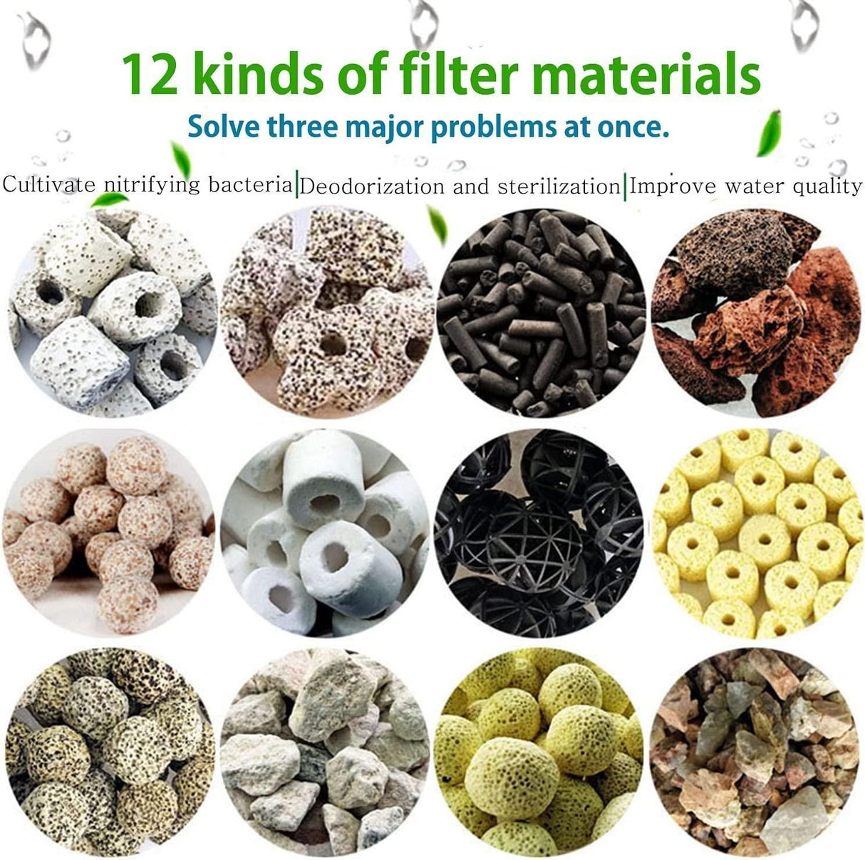 12In1 Ceramic Bio Ball Filter Media Biological Rings For Aquarium Fish Tank Pond