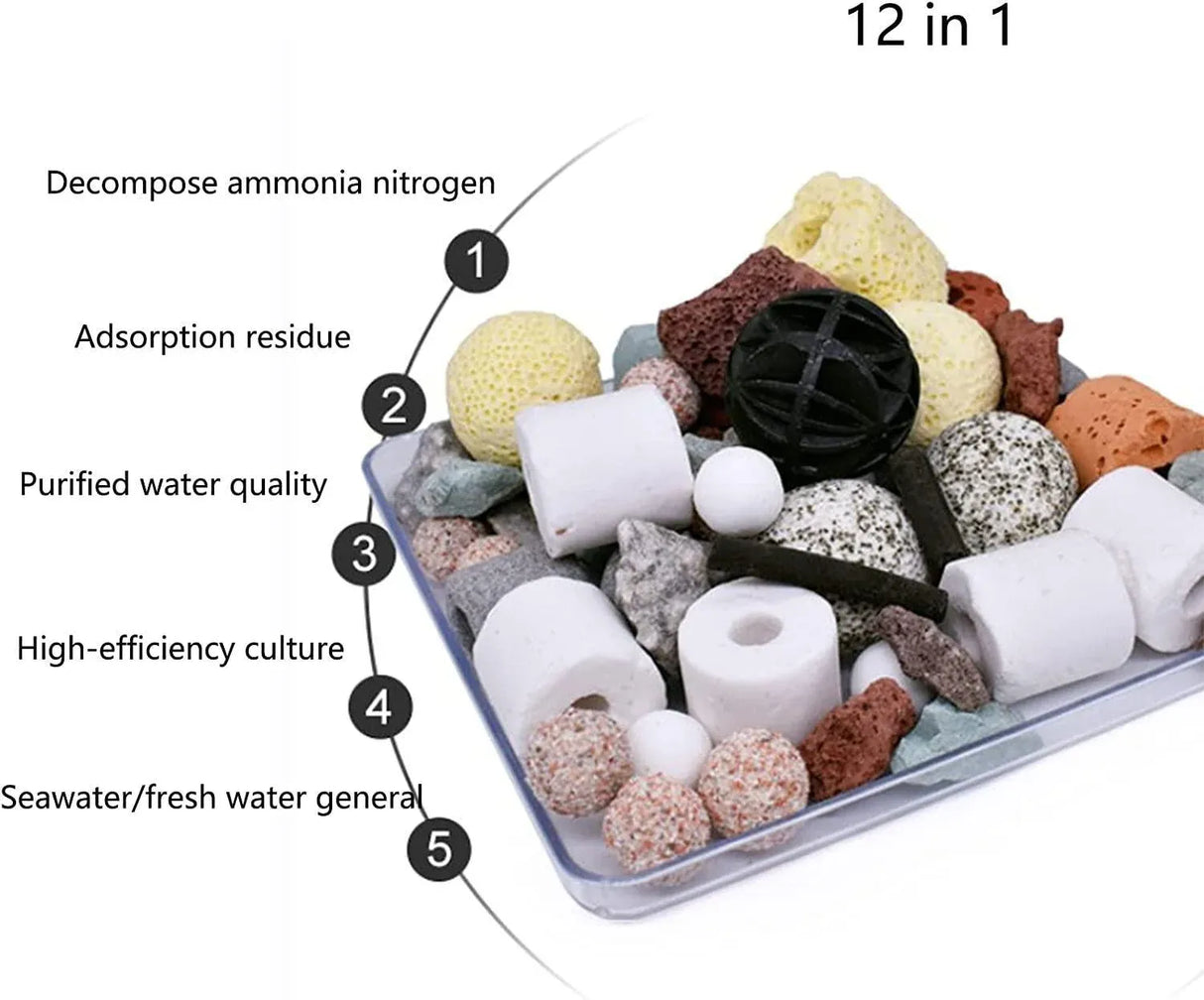 12In1 Ceramic Bio Ball Filter Media Biological Rings For Aquarium Fish Tank Pond