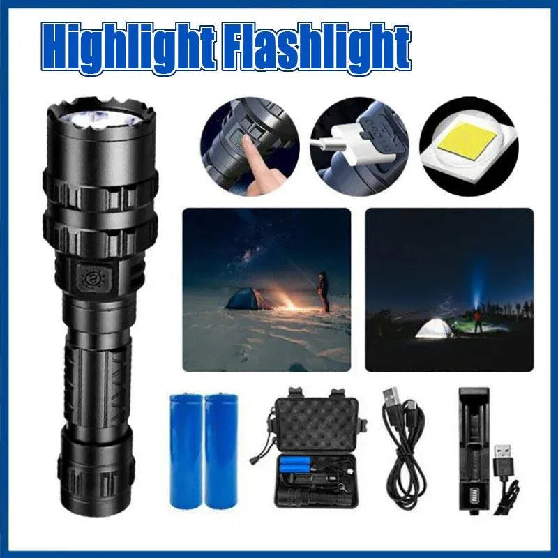 150000Lm Cree L2 Led Tactical Flashlight Usb Rechargeable Camping Hunting Torch