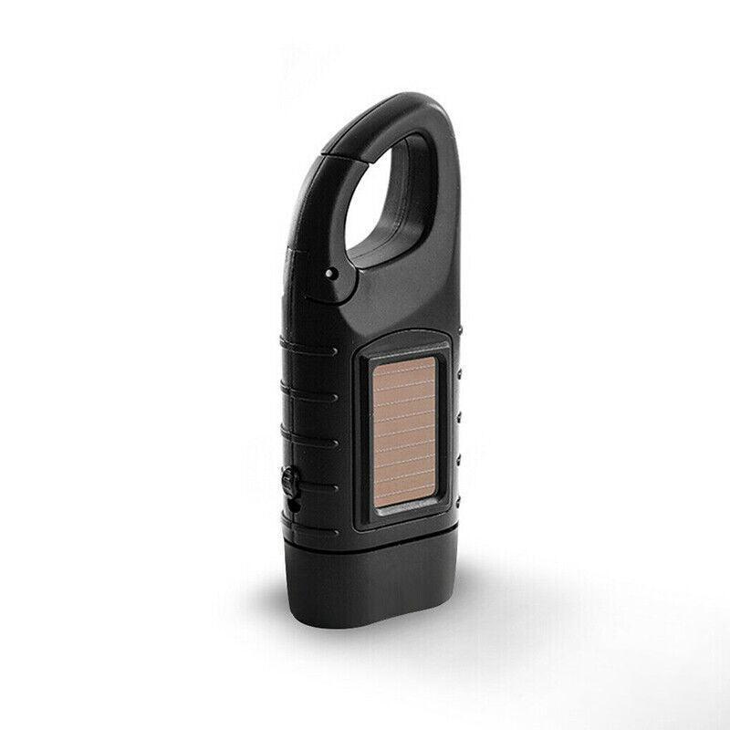 Hand Crank Solar Powered Rechargeable Led Camping Emergency Flashlight - Black