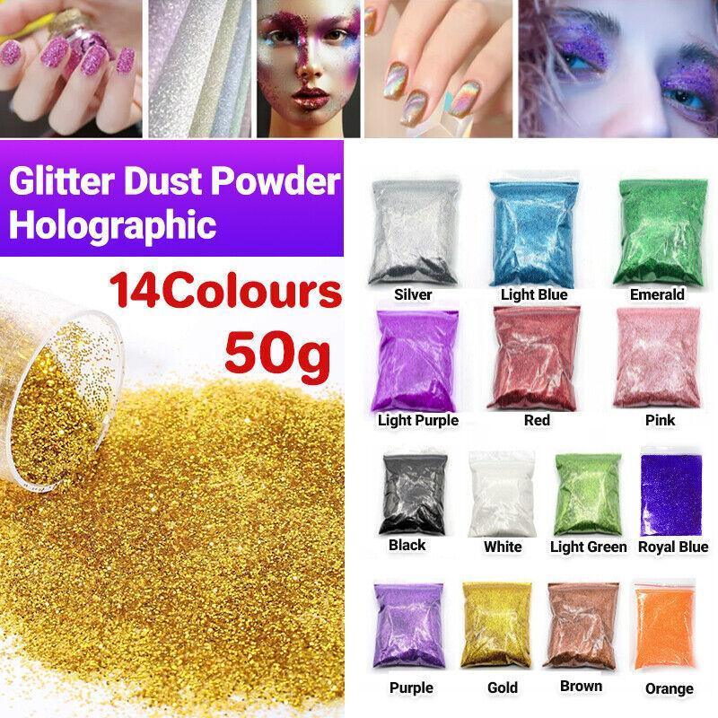 50G Fine Glitter Dust Powder Holographic Iridescent Metallic Body Nail Art Craft - White