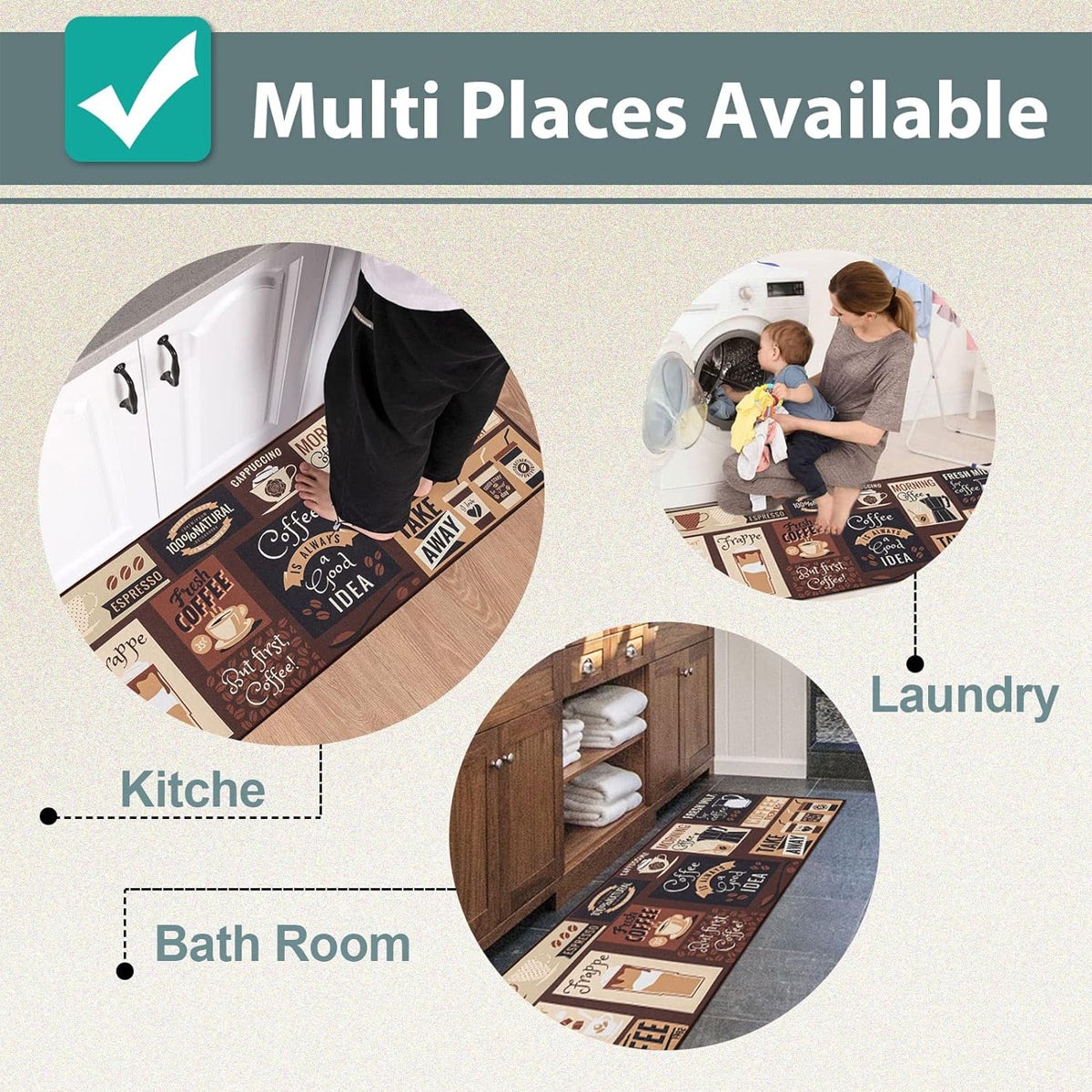 Printed Non Slip Door Floor Rug Mat Kitchen Bathroom Carpet Mat Water Absorbent