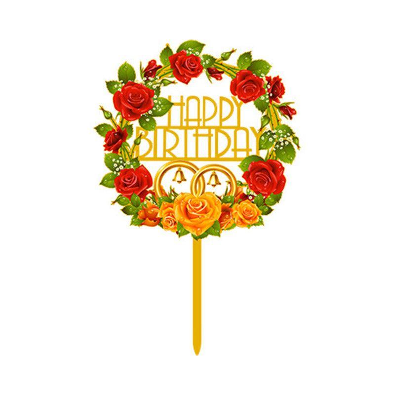 Happy Birthday Anniversary Wedding Cake Flowers Topper Acrylic Party Decorations - NO.10