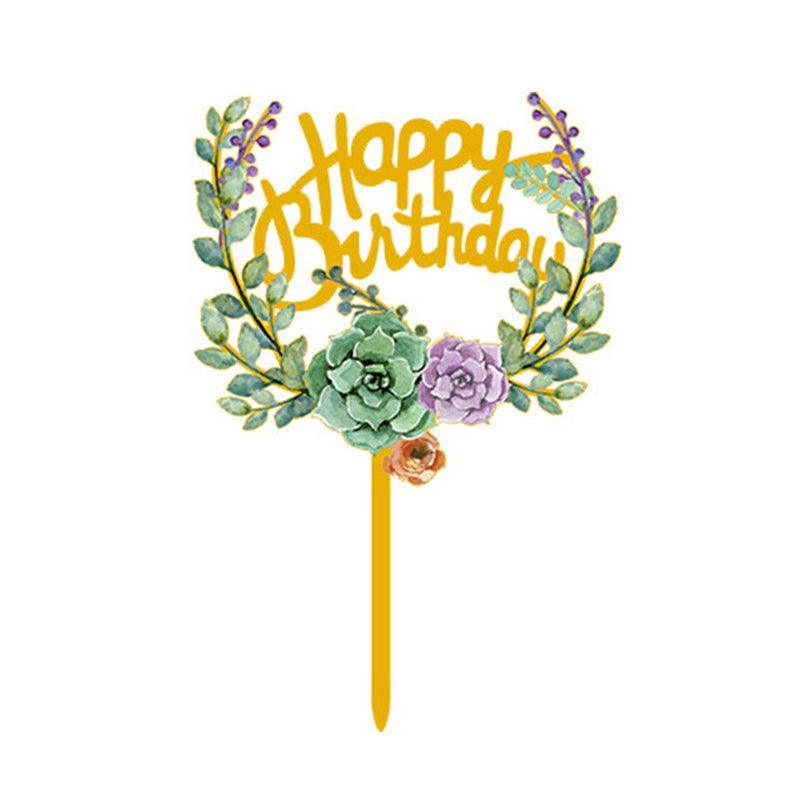 Happy Birthday Anniversary Wedding Cake Flowers Topper Acrylic Party Decorations - NO.12