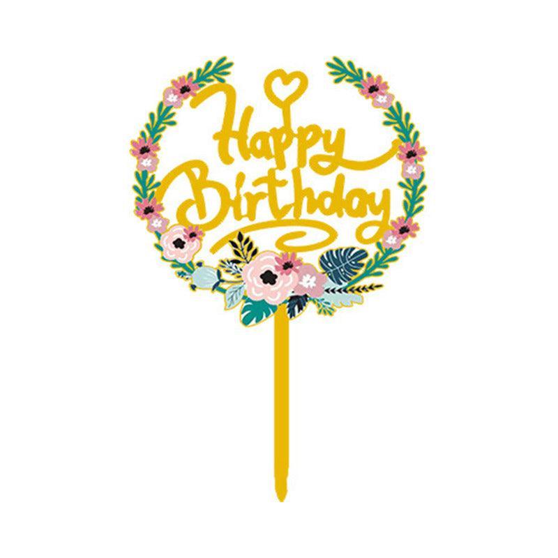 Happy Birthday Anniversary Wedding Cake Flowers Topper Acrylic Party Decorations - NO.03