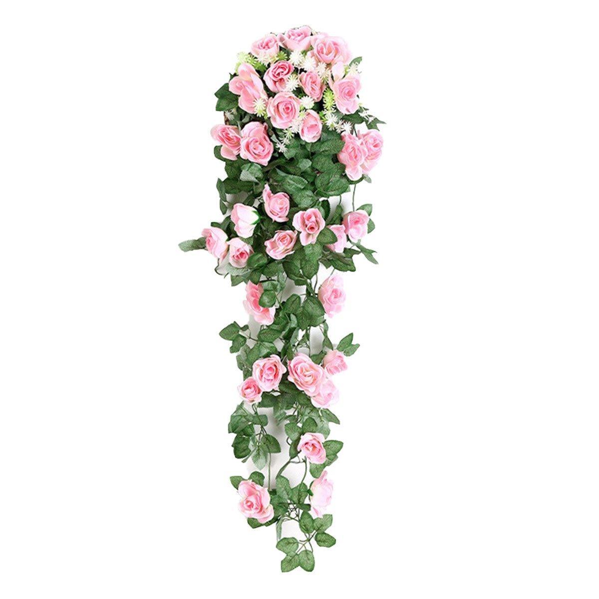 2PCS Artificial Rose Flower Garland Hanging Vine Home Wall Decor Fake Rattan - Purple