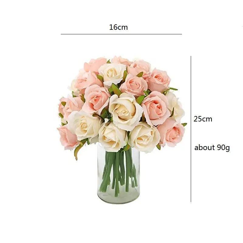12 Heads Silk Rose Artificial Flowers Fake Bouquet - White+blue
