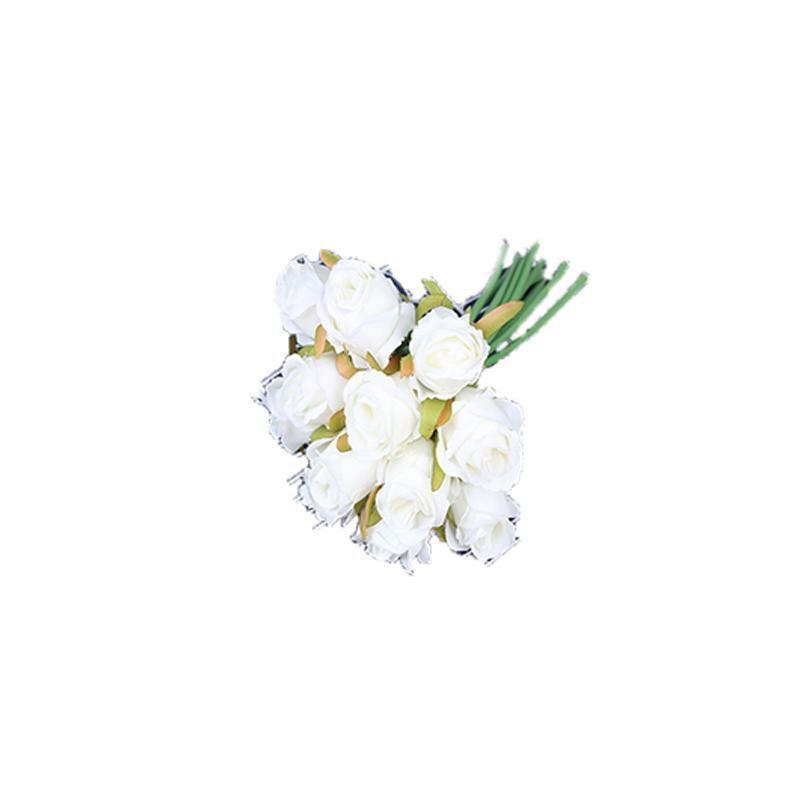 12 Heads Silk Rose Artificial Flowers Fake Bouquet - White+blue