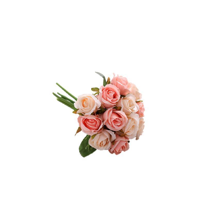12 Heads Silk Rose Artificial Flowers Fake Bouquet - Champagne