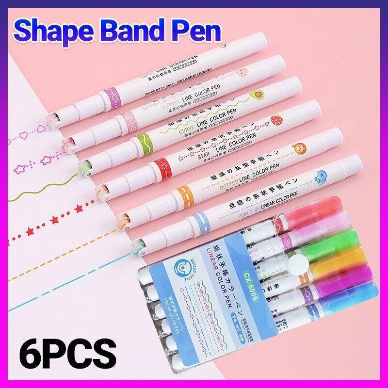 6PCS Dual Tip Line Drawing Pens – Fun Patterned Colour Markers Set