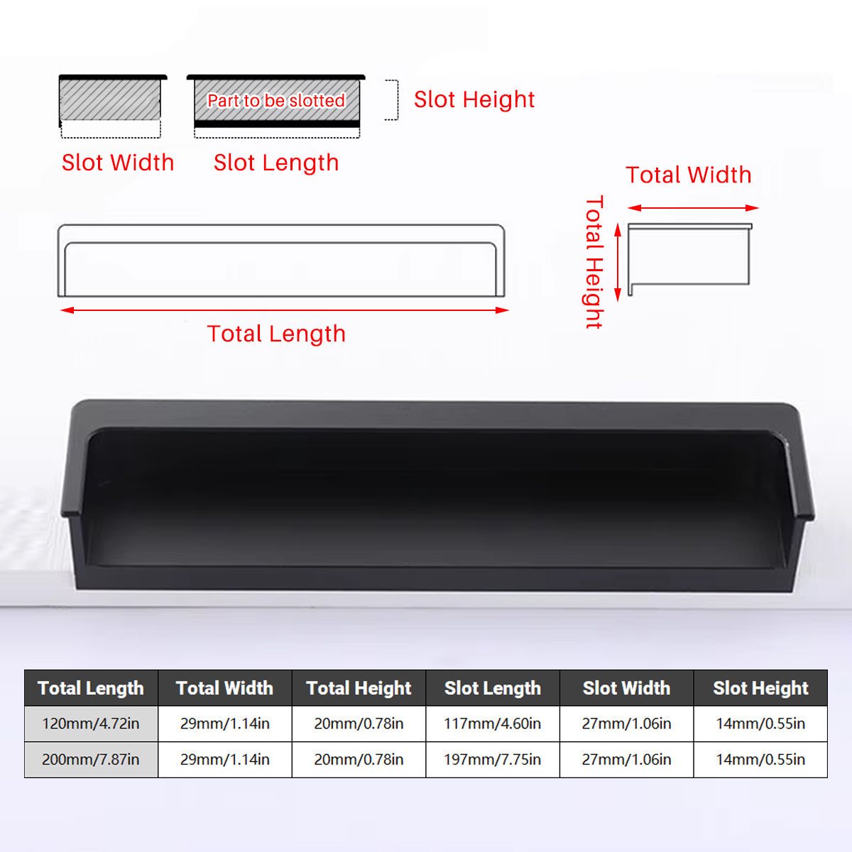 Hidden Recessed Cabinet Handle 120mm 200mm Slotted Drawer Door Pull Furniture - Grey-200mm