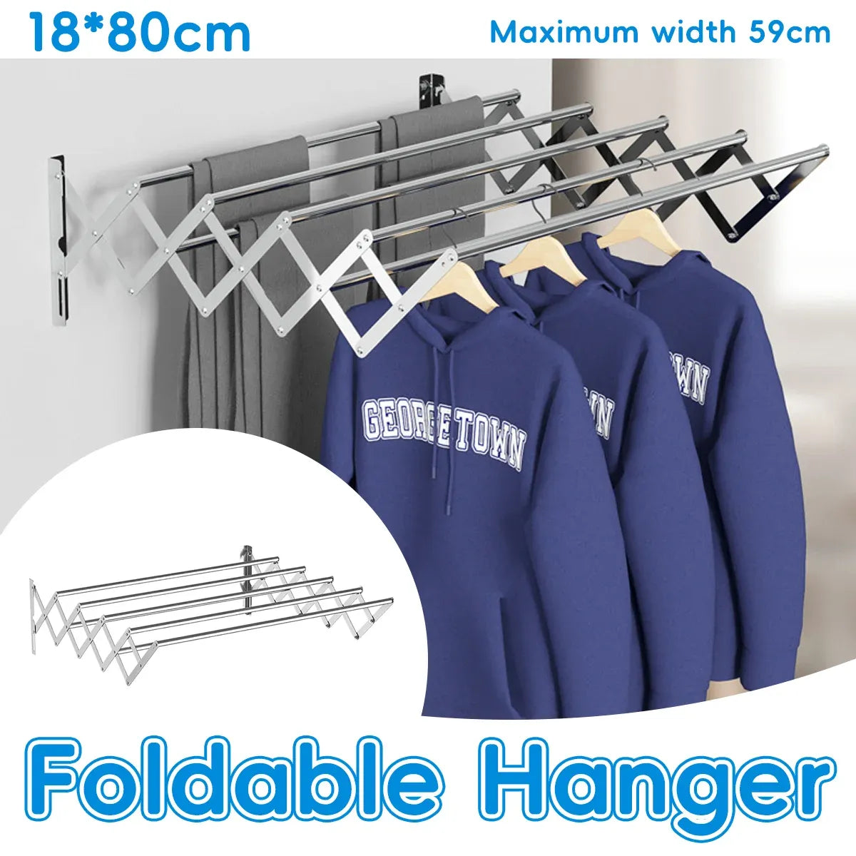 Foldable Wall Mounted Clothes Towel Hanger Space Saving Durable