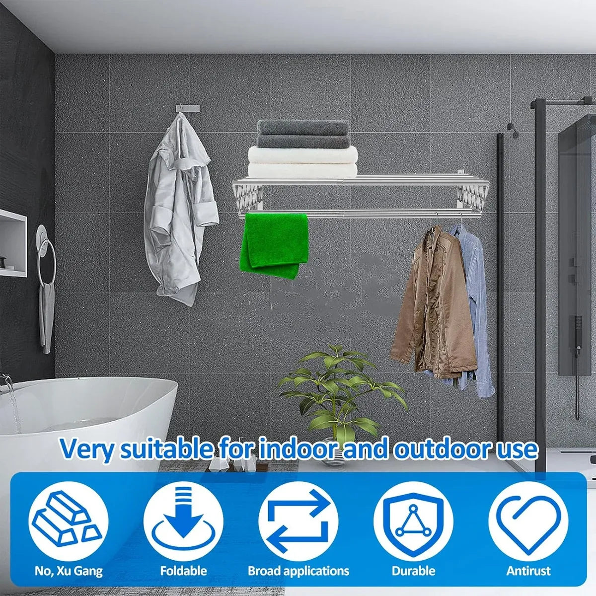 Foldable Wall Mounted Clothes Towel Hanger Space Saving Durable