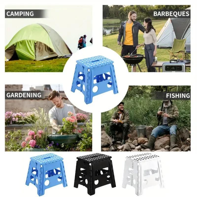 Portable Folding Plastic Stool Lightweight Collapsible Chair for Outdoor Travel - White