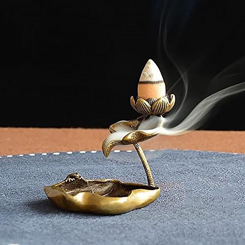 Lotus Flower Incense Holder Flowing Backflow Burner Home Office Decor Ornament