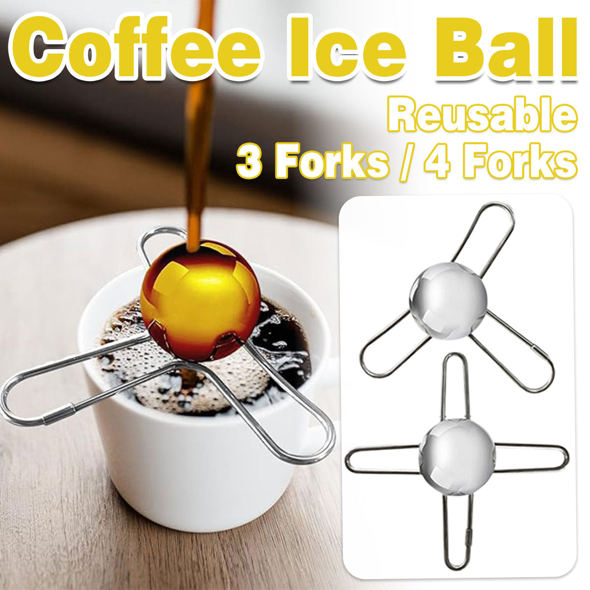 3/4 Forks Stainless Steel Ice Balls Reusable Spherical Whisky Chilling Stones - 4 Forks