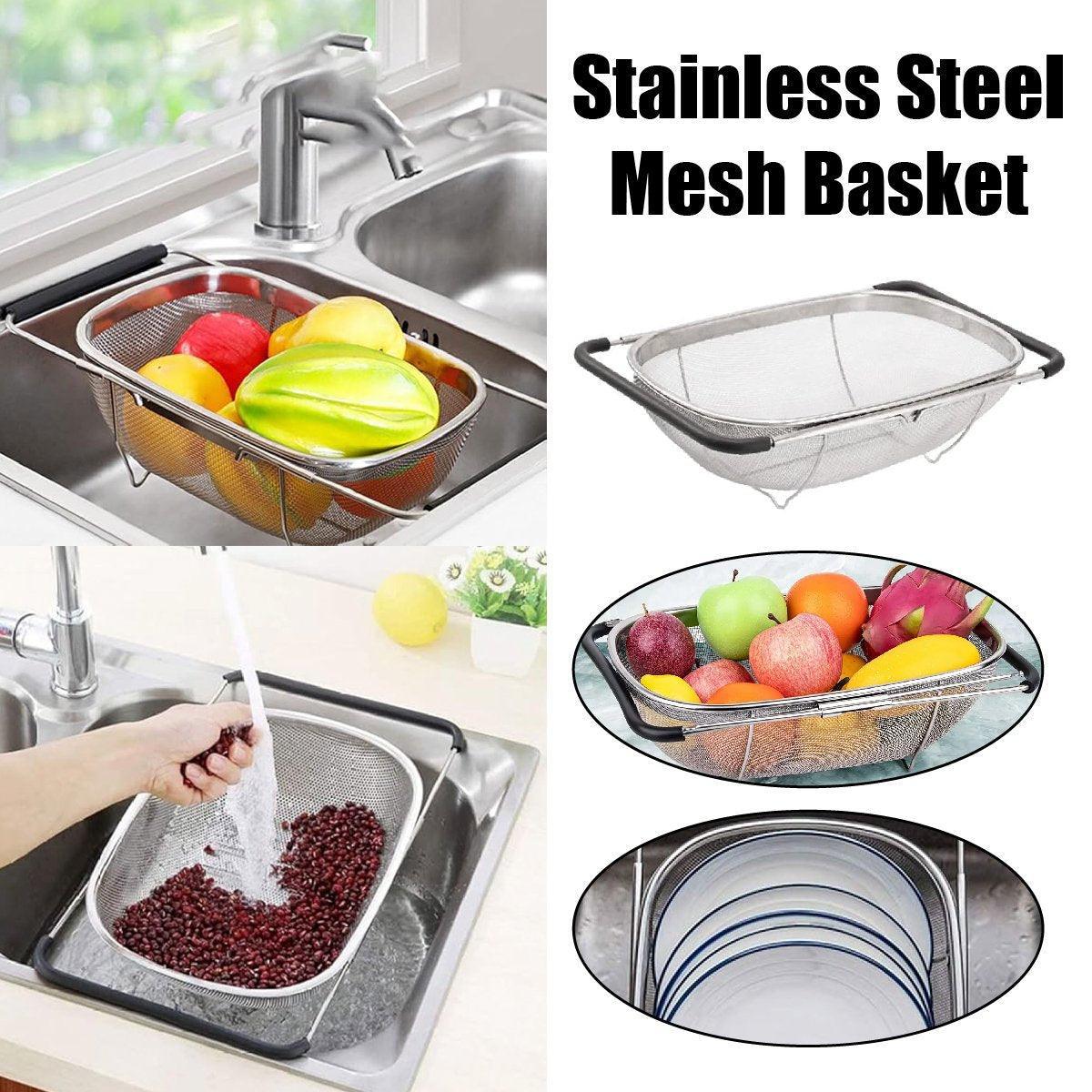 Stainless Steel Telescopic Sink Basket Multi Purpose Fruit Vegetable Strainer
