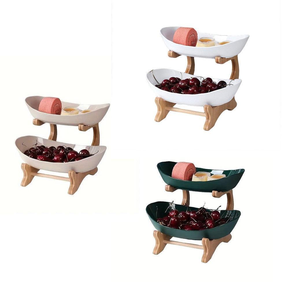 Modern Multi-layer Bamboo Fruit Snack Plate Rack Creative Living Room Plate Rack - Green