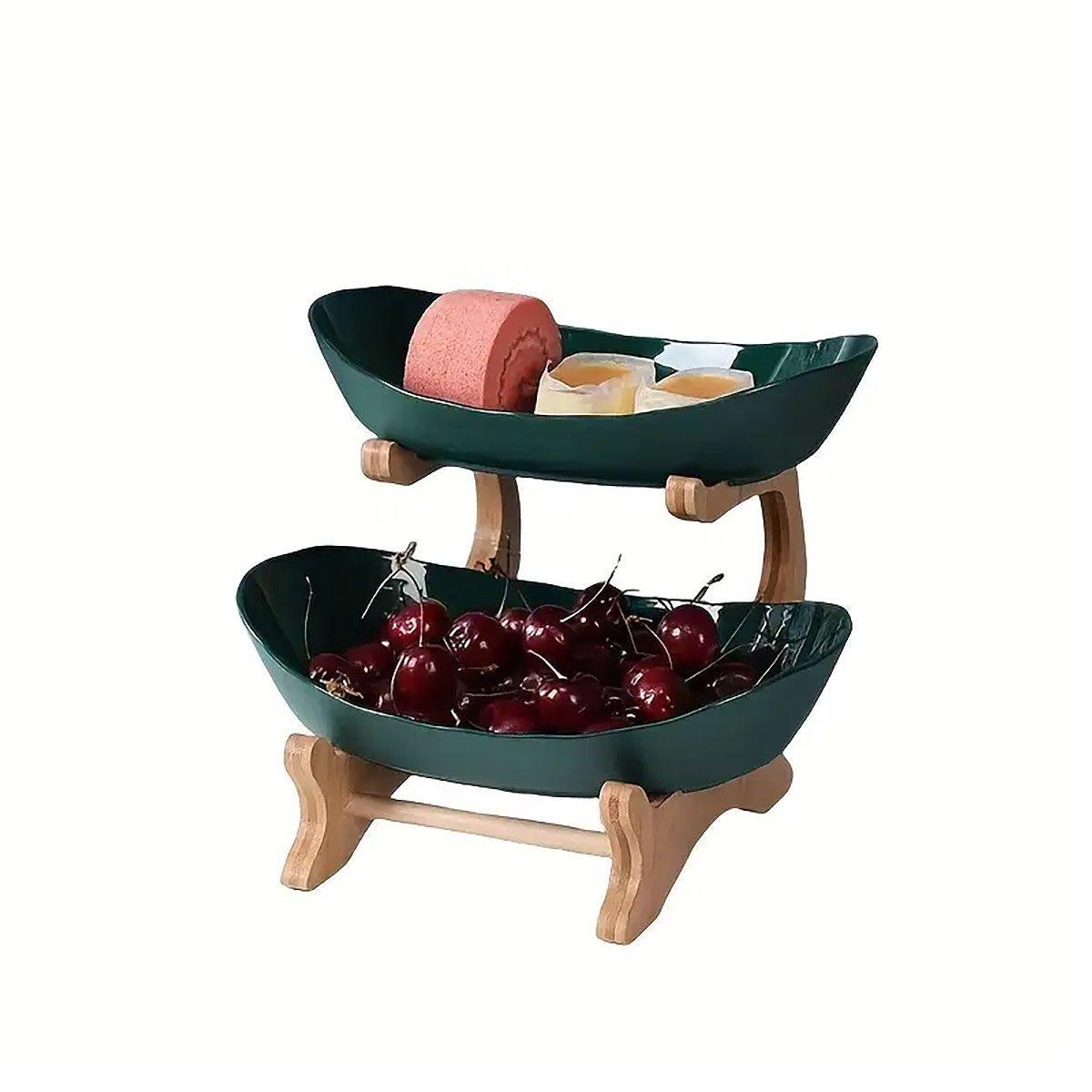 Modern Multi-layer Bamboo Fruit Snack Plate Rack Creative Living Room Plate Rack - Green