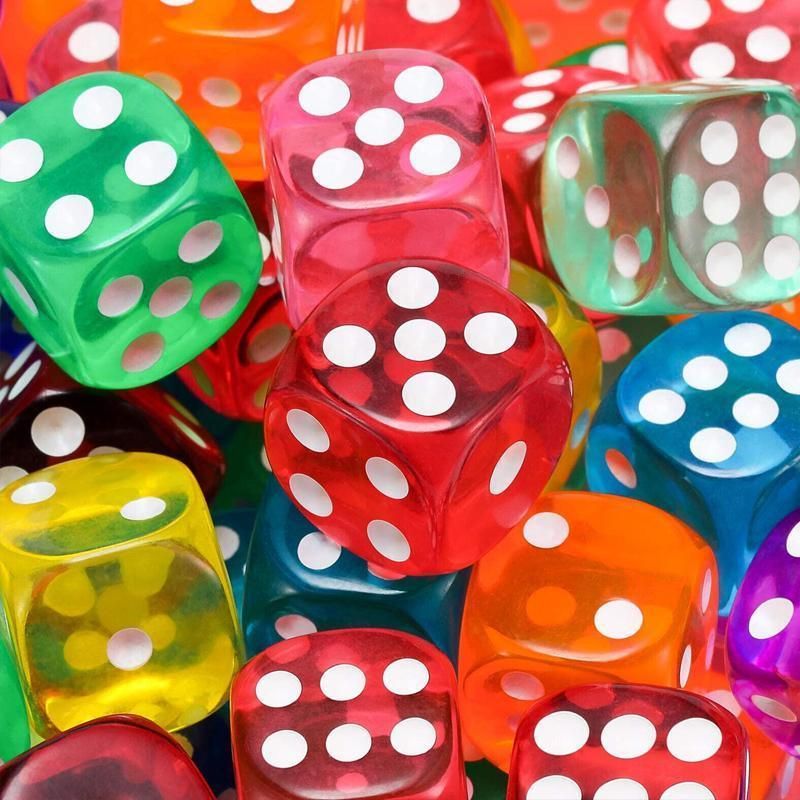 12-48PCS 6 Sided Games Dice Transparent Coloured Game Play Toy Bulk Board Game - 12PCS