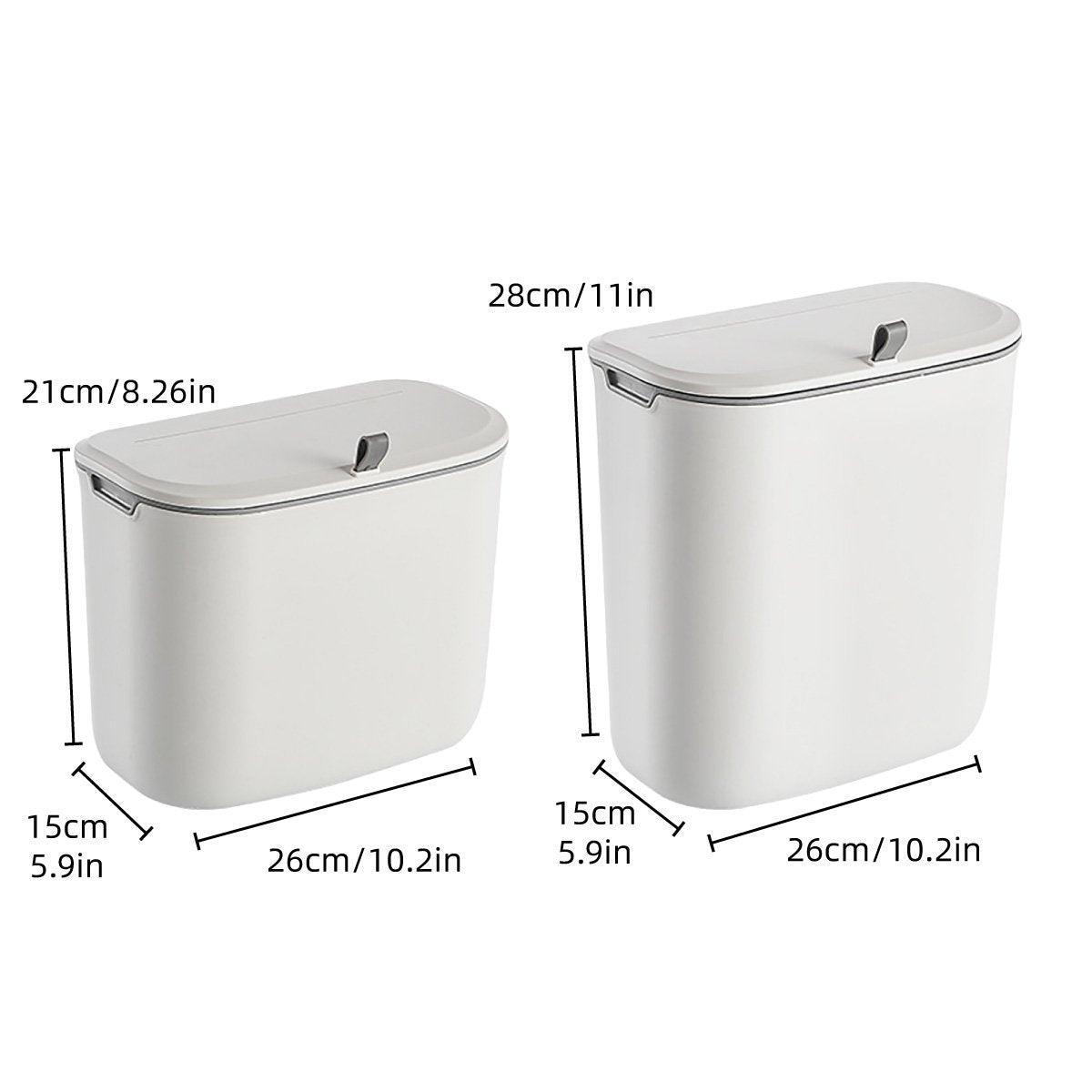 Wall Mounted Hanging Wastebasket with Sliding Lid for Kitchen and Bathroom Use - 7L