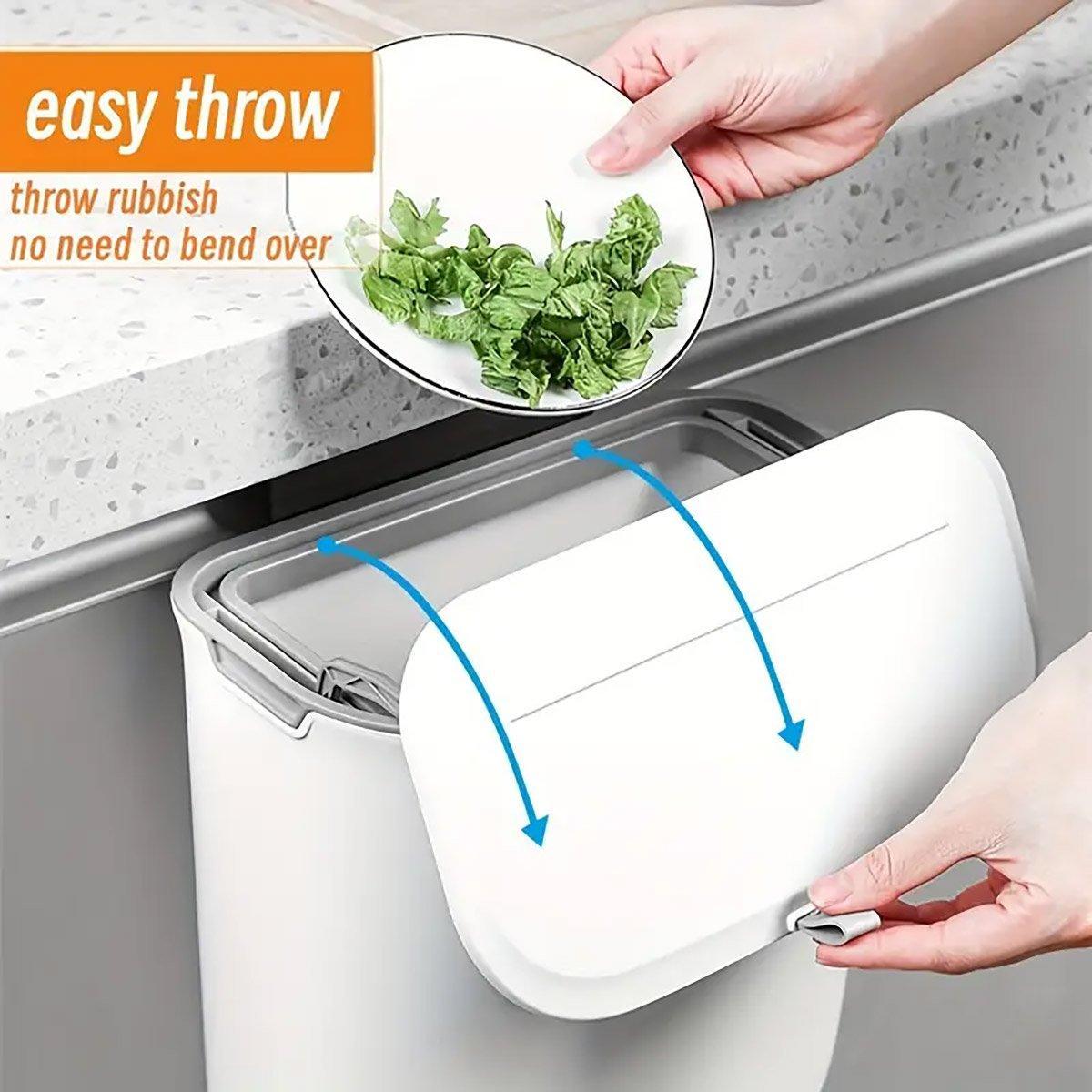 Wall Mounted Hanging Wastebasket with Sliding Lid for Kitchen and Bathroom Use - 7L