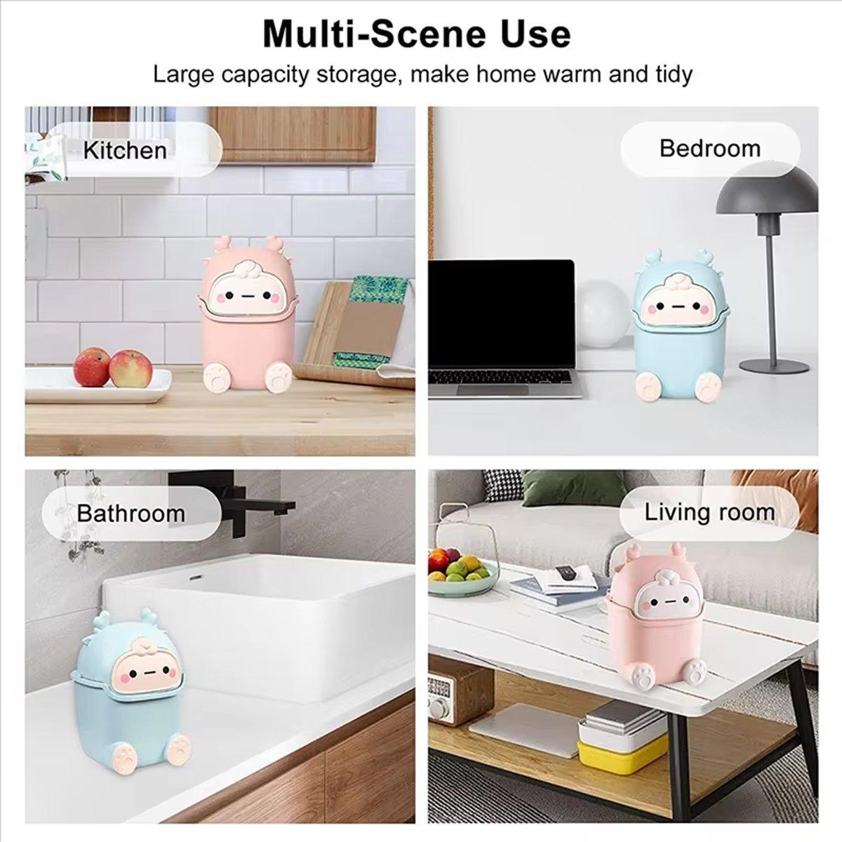 Mini Monster Trash Can Desktop Flip Top Garbage Bin Small Plastic Waste Basket - Light Blue