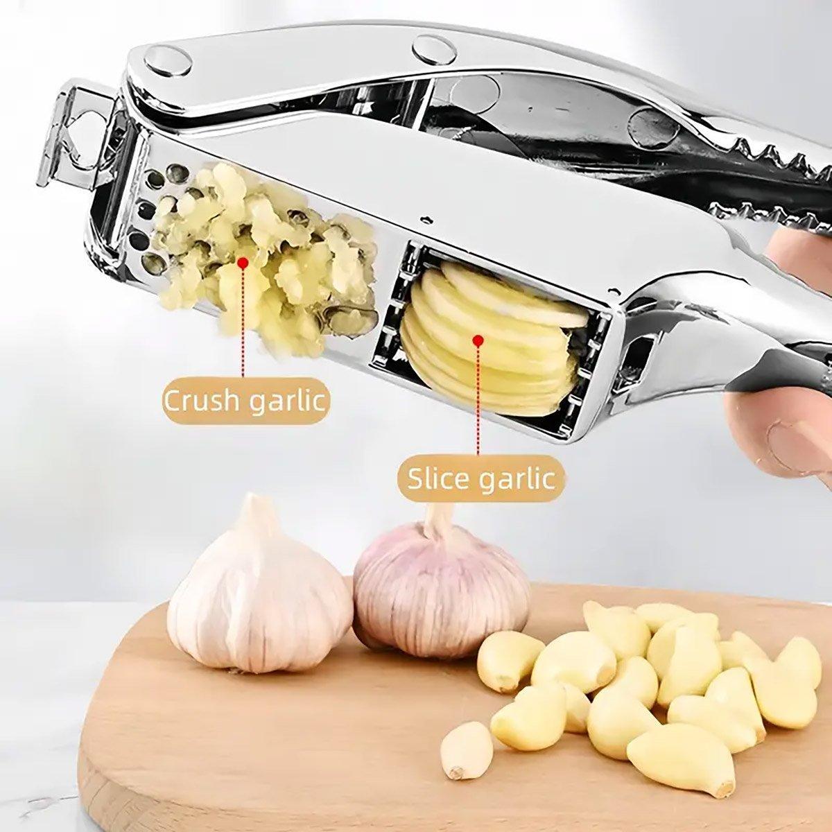 Multifunctional Garlic Press Aluminum Alloy Two-in-One Garlic Cutter Masher Tool