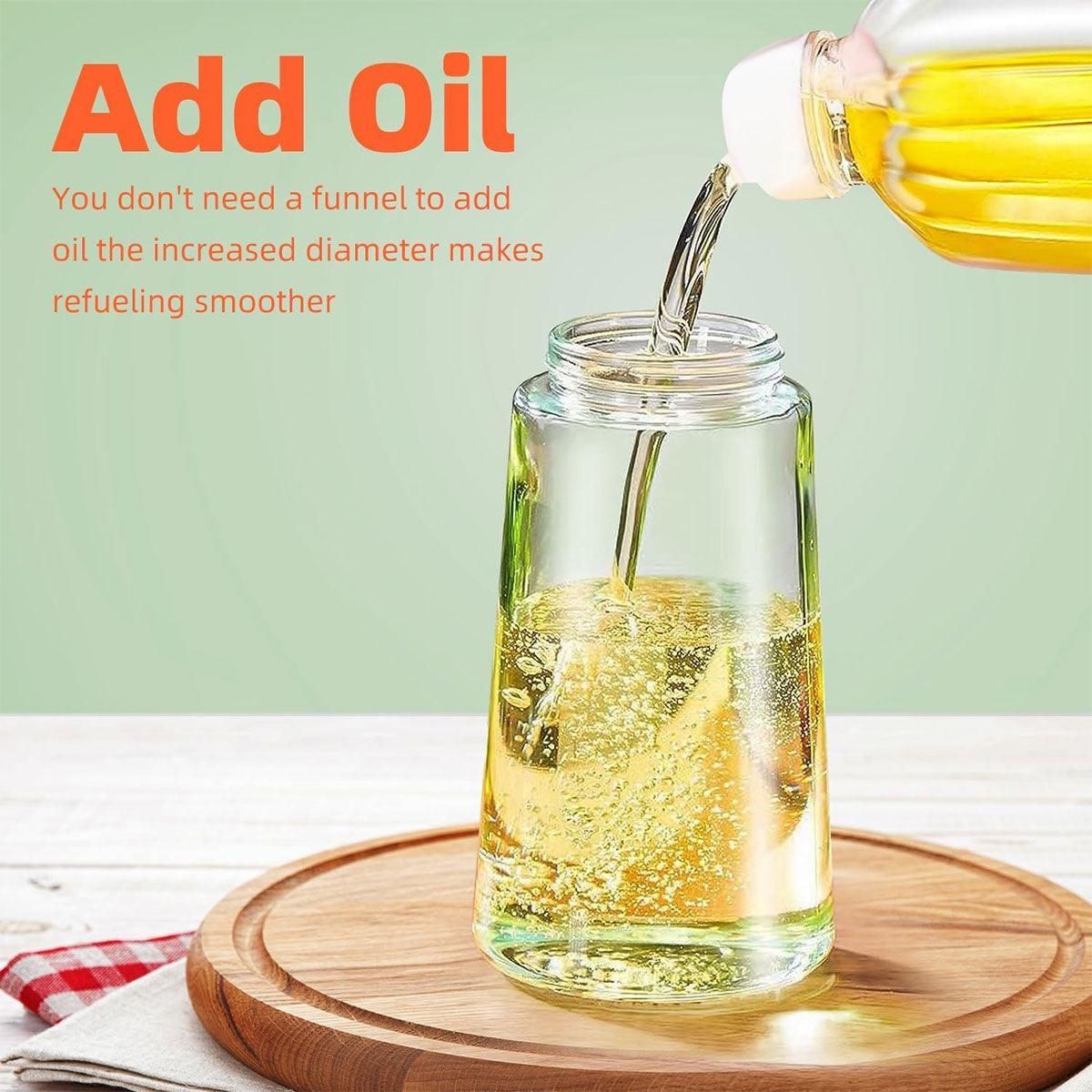 2-in-1 470ml Glass Oil Bottle Spray Pour Automatic Pressure Control Kitchen Tool - Beige