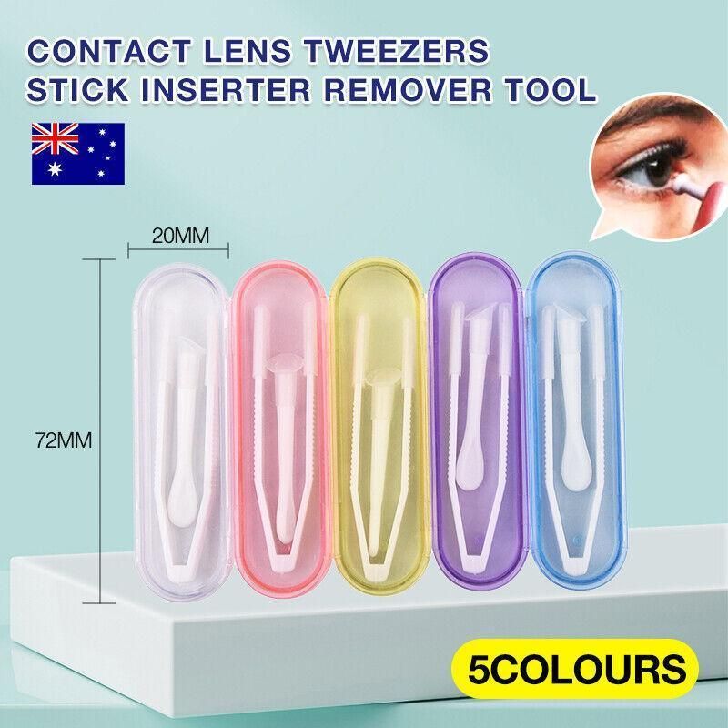 Contact Lens Tweezers Stick Inserter Remover Tool Kit Tip Storage Case Box Set - Pink